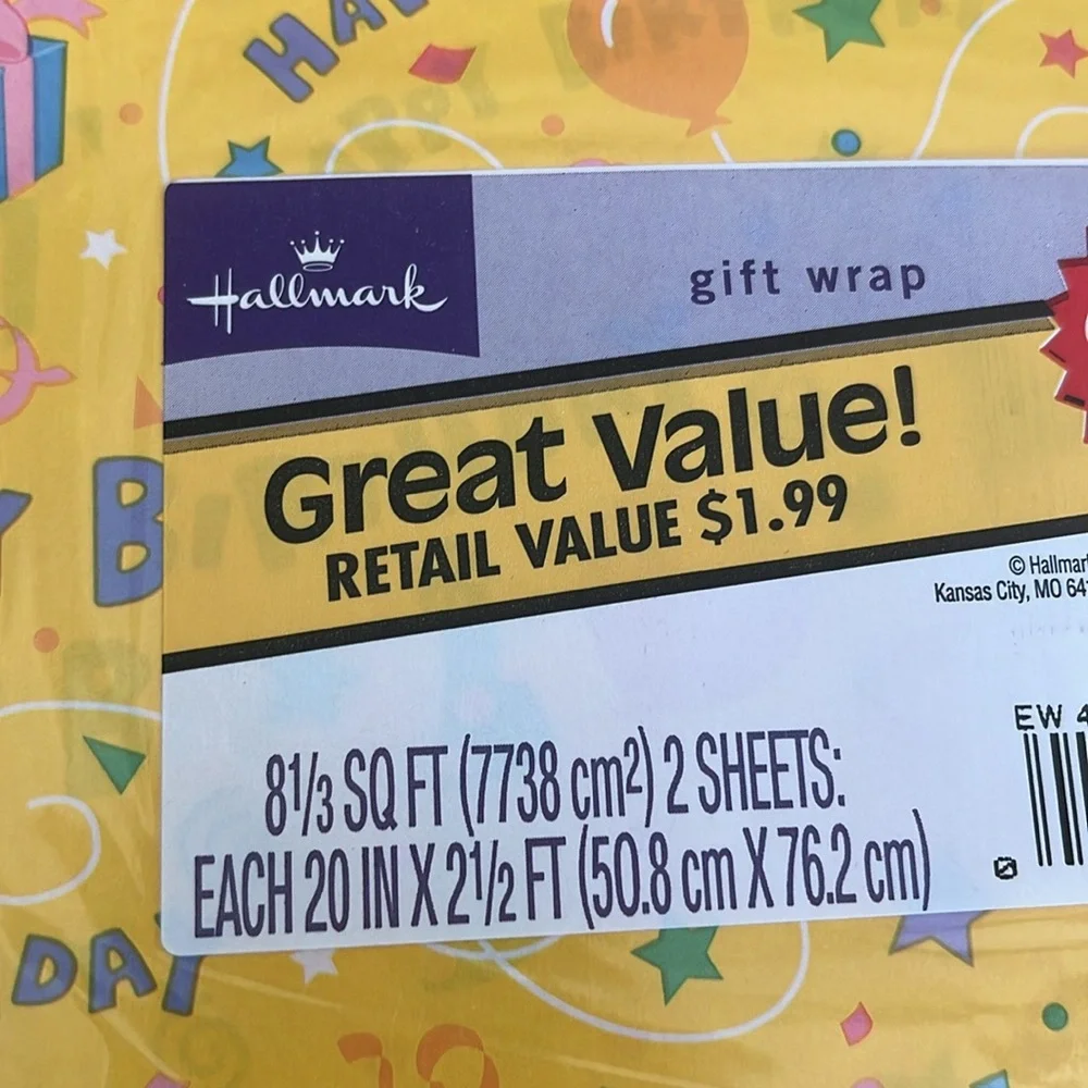 Hallmark Vintage Gift Wrap Sets Wrapping Birthday Balloons Yellow Party Lot of 4